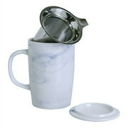 121228 White/ Blue 16 oz Marble Tea Infuser Mug Ocean