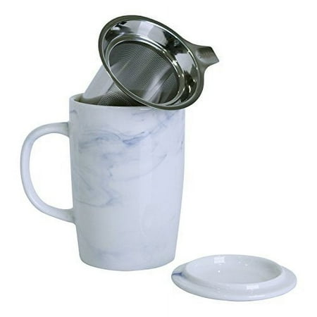 121228 White/ Blue 16 oz Marble Tea Infuser Mug Ocean