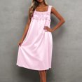 thumbnail image 2 of Womens Summer Nightgown Solid Color Square Collar Sleeveless Midi Length Ice Silk Nightdress Light Pink One Size, 2 of 4