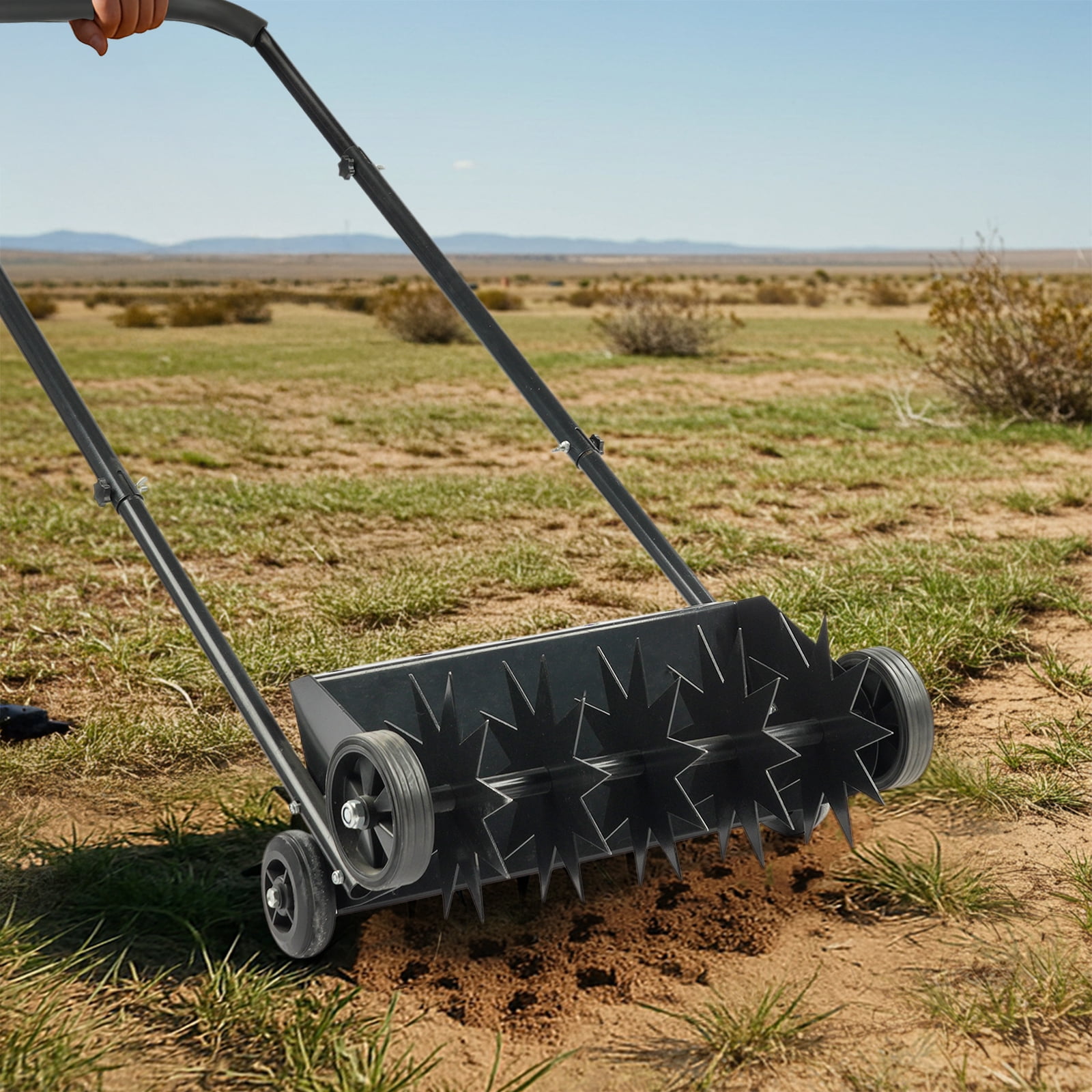 Zimtown 19in Manual Push Spike Lawn Aerator, Heavy Duty w/ Weight Tray & U-Handle for Yard, Black