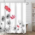 thumbnail image 3 of Red Gray Daisy Flowers Shower Curtain, Simple and Fresh Elegance Floral Plants Cloth Rustic Farmhouse Bathroom Decor Sets, Durable Fabric Waterproof Bathtubs Curtains with 12 Hooks 72x72 White, 3 of 6