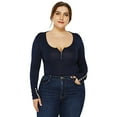thumbnail image 2 of EFINNY Women's Zipper Plus Size Bodysuits Shirt Scoop Neck Top Long Sleeve Bodysuit, 2 of 9