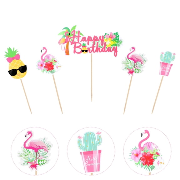 MLINS Flamingo Cake Insert and Cupcake Topper Set for Pool Party Decorations and Birthday Celebrations