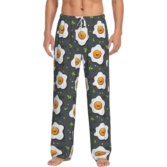 Vsdgher Cute Poached Eggs Print Mens Pajama Pants Sleep & Lounge Pants, PJ Bottoms With elastic waistb and Pockets