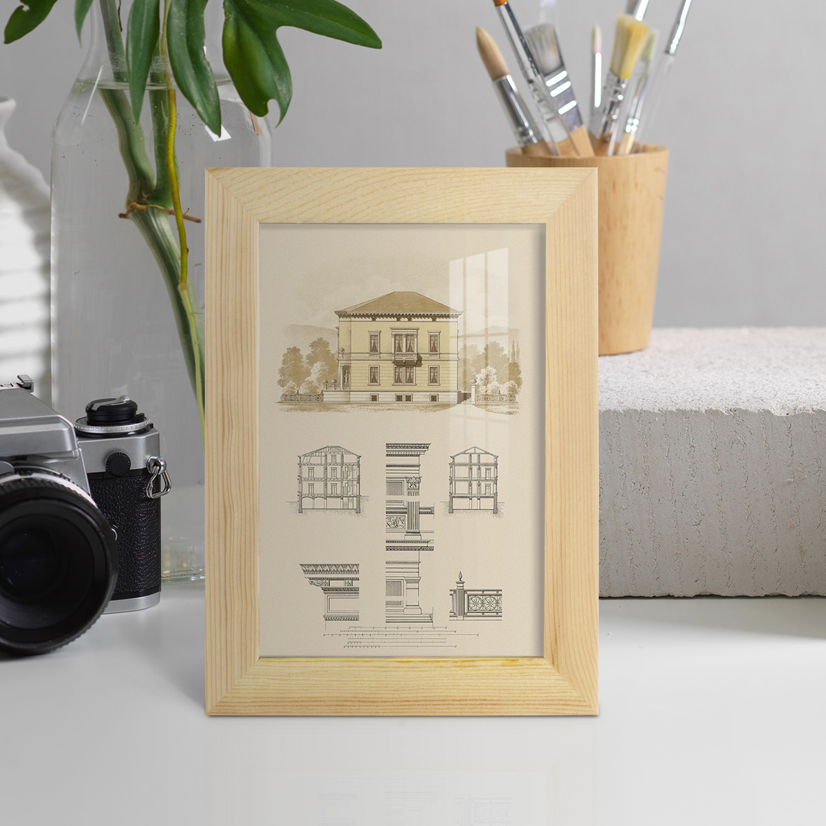 Estate and Plan II -Framed Print w/glass-Natural Wood