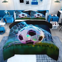 Feelyou 3D Football Teens Full Size Comforter Sets, Blue Honeycomb Abstract Bedding Comforter Set, Modern Sport Player Reversible Bedding Sets, Ultra Soft Bedroom Decor, 3pcs