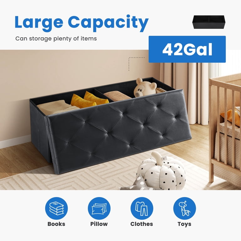 EDX 43in PVC Storage Ottoman Bench, 42-Gallon Capacity, Black photo 5