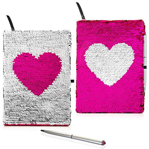Girl Flip Pink Heart Sequin Journal Diary w/ Lock A5 Lined Notebook Notepad Gift 