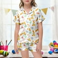 thumbnail image 2 of Girls Easter Pajamas Size 8 Bunny Print and Egg Print Shorts Home Pajamas Set Comfortable Buttons 2 Piece Satin Pajama Outfits Yellow,10-11Y, 2 of 5
