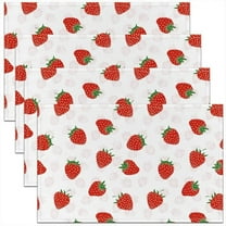 Cute Strawberry Placemats Set of 4, Kawaii Tropical Fruit Table Place Mats, Reversible Cute Decorative Table Place Mats, 18"x12"