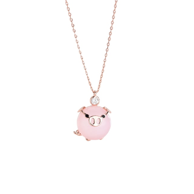 Collar de cristal con cerdo dorado y rosa para niña y mujer, collares y colgantes bonitos