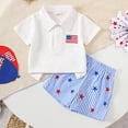 thumbnail image 4 of Baby Boy Clothing Sets 4th of July Outfit Flag Embroidery Polo Shirt and Striped Stars Shorts Toddler Summer, 4 of 4
