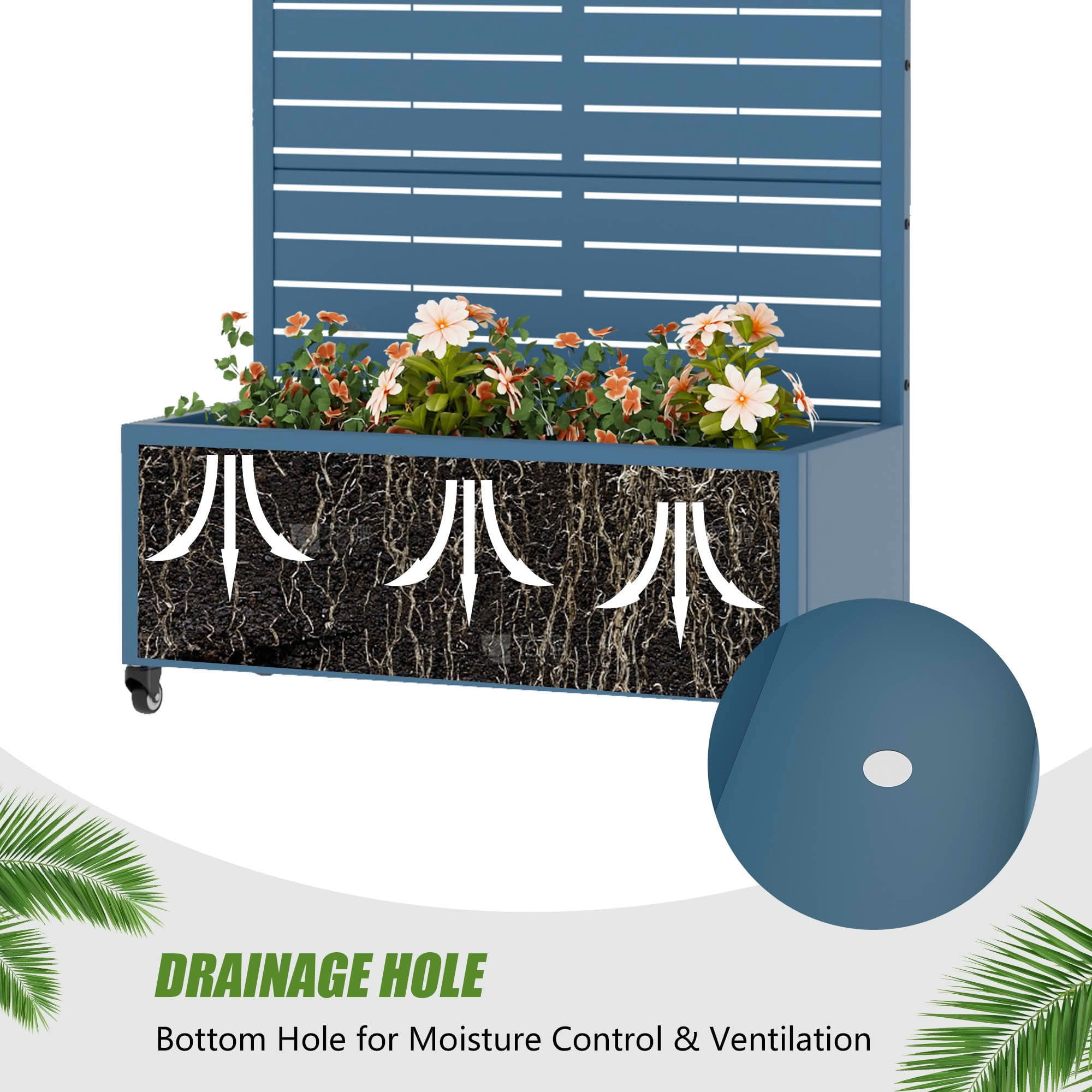 MAYEERTY 72x35x16 Inch Starry Night Blue Metal Rectangular Planter Box with Trellis, 5 Piece Set for Outdoor Garden & Patio