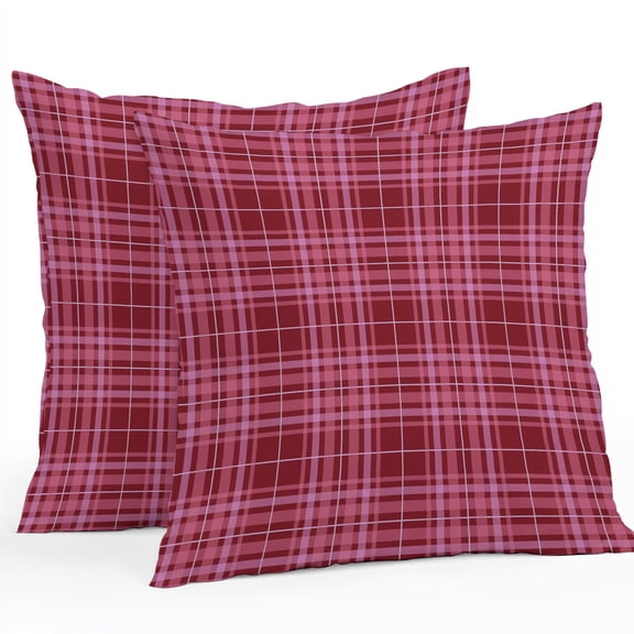 Throw Pillow Covers 18x18 Inch Set of 2, Buffalo Plaid Waterproof Outdoor Pillow Covers, Deep Maroon Farmhouse Gingham Striped Decorative Cushion Pillowcases for Couch, Sofa, Bed, Garden, Patio