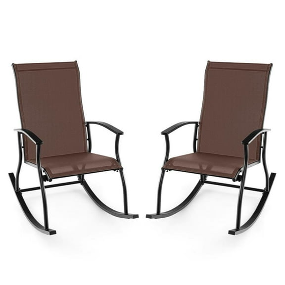 Resenkos Rocking Patio Bistro Outdoor Chairs,2 Pieces Outdoor Rocking Chairs with Breathable Backrest-Brown