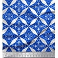 thumbnail image 1 of Soimoi Blue Japan Crepe Satin Fabric Geometrical Star Geometric Decor Fabric Printed Yard 42 Inch Wide, 1 of 3