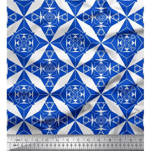Soimoi Blue polyester Crepe Fabric Geometrical Star Geometric Print Fabric by Yard 42 Inch Wide