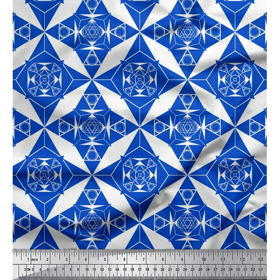 Soimoi Blue Japan Crepe Satin Fabric Geometrical Star Geometric Decor Fabric Printed Yard 42 Inch Wide