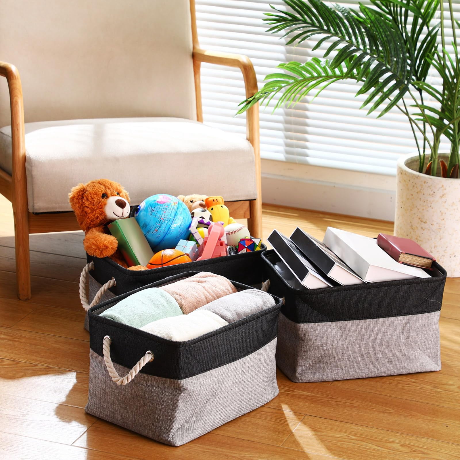 8 Pack Collapsible Storage Bins Fabric Storage Bins Polyester Fabric Baskets with Handles Linen Closet Organizer for Shelf Home Closet Towels Toys(12 x 12 x 12 in,Beige)