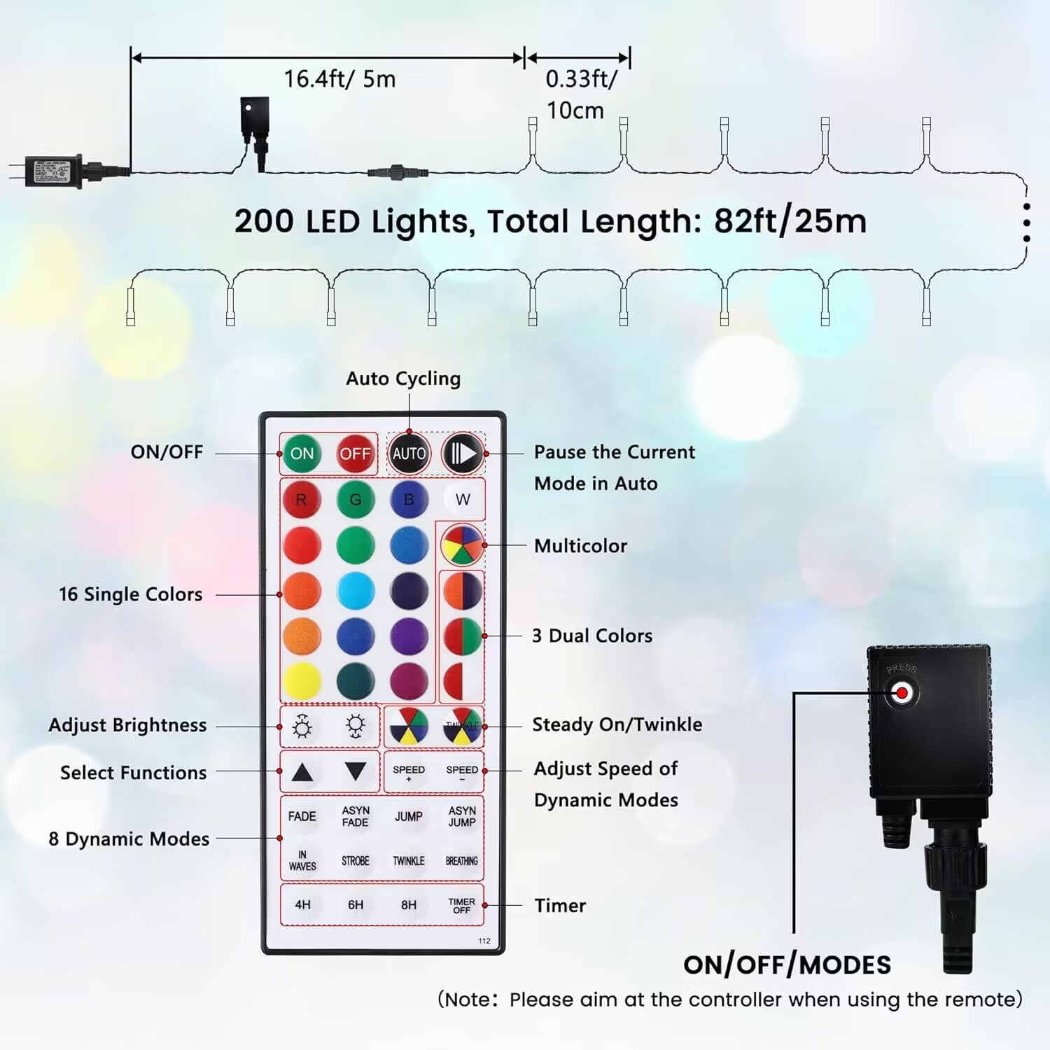 Toodour Halloween Lights Indoor, 82ft 200 LED Halloween String Lights with Remote, RGB Color Changing Lights Decorations for Home, Party, Xmas Tree