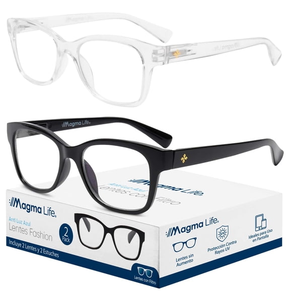 MAGMALIFE Lentes para Computadora Paquete de 2 Piezas con Tecnología Blue Light y Protección UV400, Antirreflejantes, Unisex, Sin Graduación, Diseño Moderno, Gafas para Oficina, Estudio o Pantalla