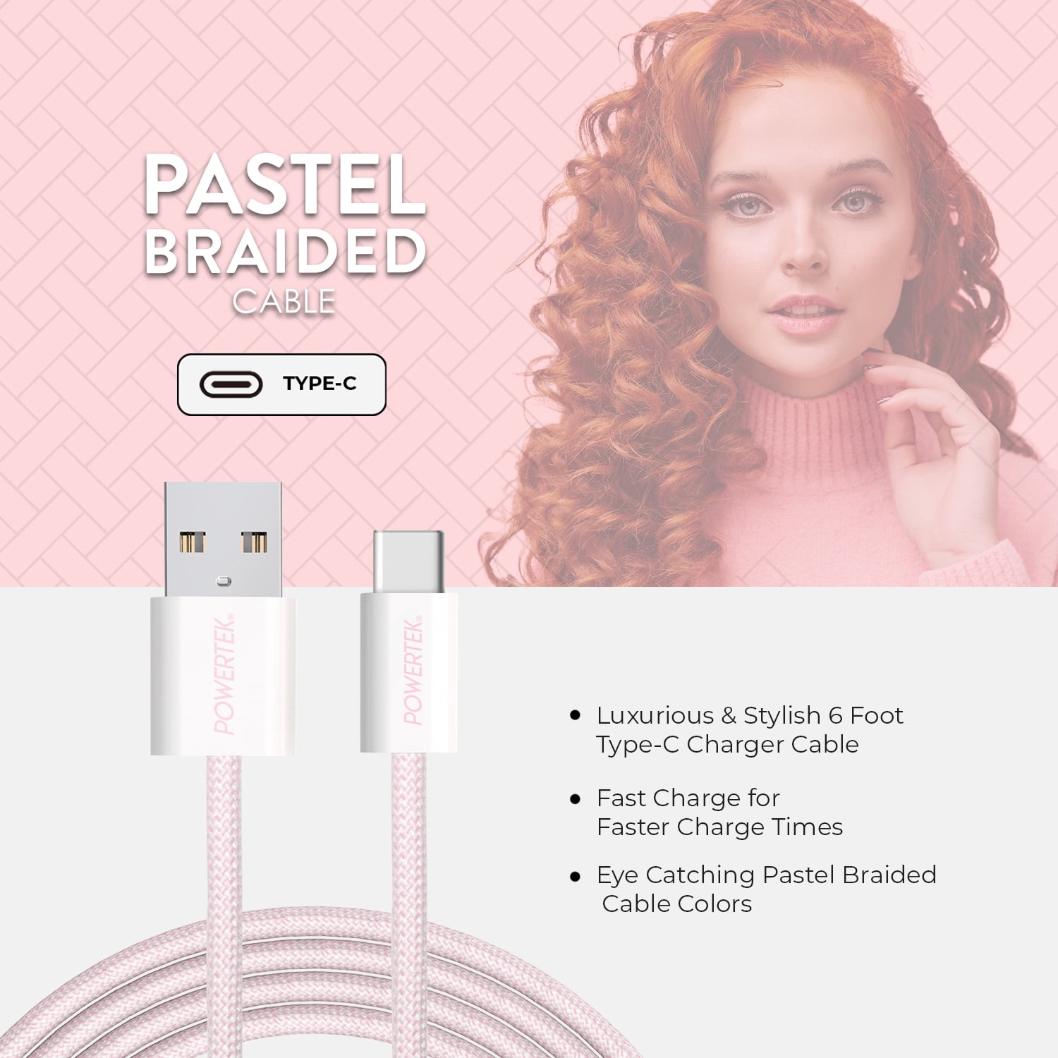 Liquipel Powertek Pastel Braided USB-A to USB-C - Light Pink