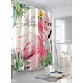 thumbnail image 3 of Pink Tropical Flamingos Shower Curtain, Hello Summer Palm Leaf Bathroom Decor Curtains Set with Hooks, Green Waterproof Fabric Home Accessories， Stall 36 X 72 Inch, 3 of 6