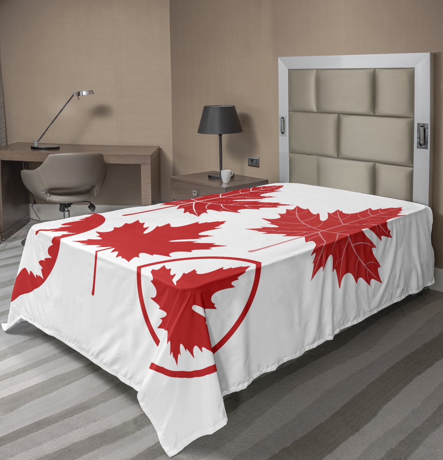 Leaves Flat Sheet, Monochrome Canadian Flag Motif with Different Design