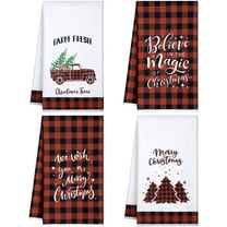 4 Pack Christmas Kitchen Towels Buffalo Plaid Tea Dishtowels Farmhouse Winter Bathroom Hand Towels Christmas Decorations for Kitchen Holiday Xmas Housewarming Gifts(Red Black,Tree)