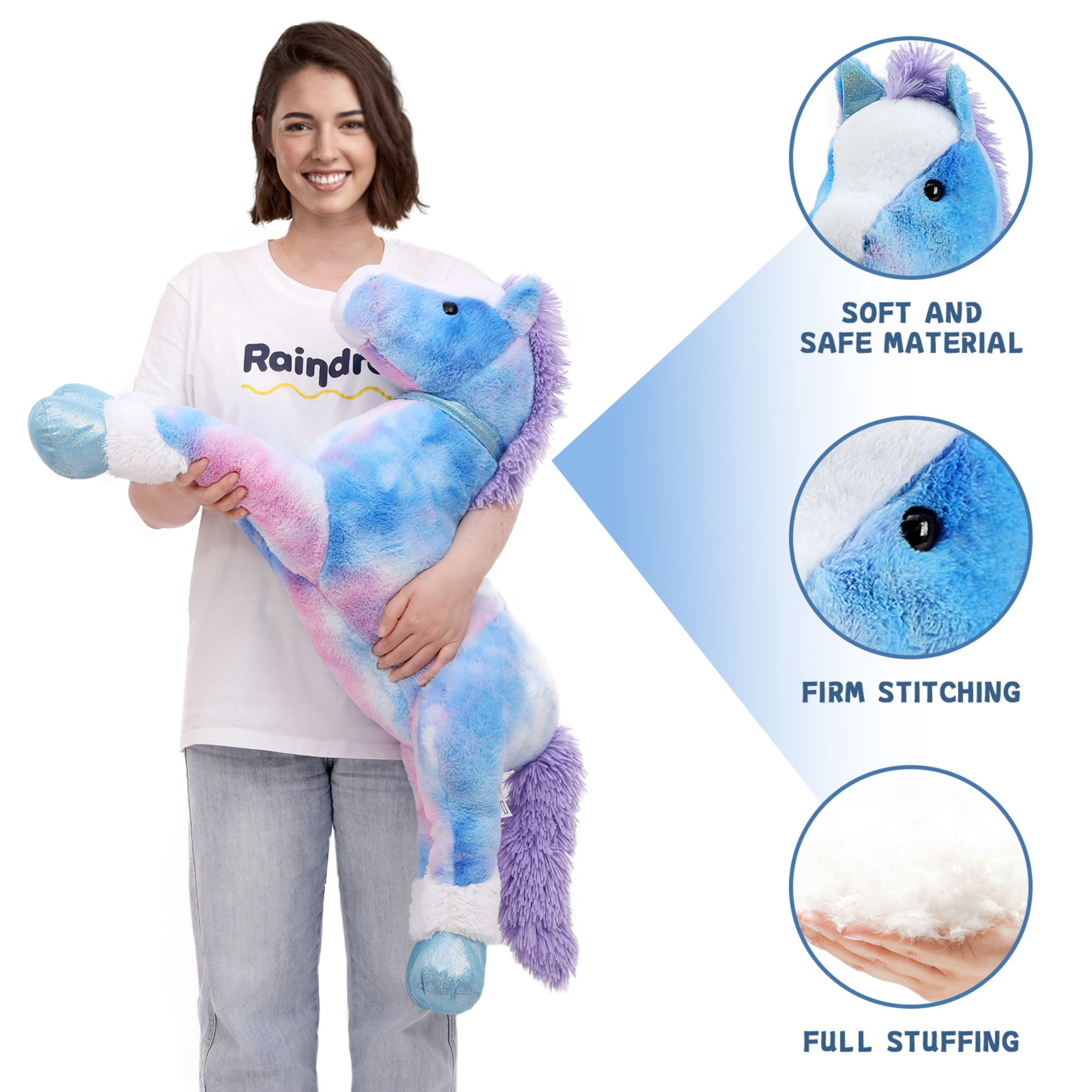 Tezituor 35.5'' Giant Horse Stuffed Animals Large Horse Plush Pillow with Tie-Dye Body Plush Toy