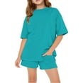 thumbnail image 2 of Mercatoo Short Sets for Girls 2 Piece Outfits Oversized Short Sleeve T Shirt and Shorts Girls 𝐋ounge Sets Tween Summer Clothes, 2 of 7