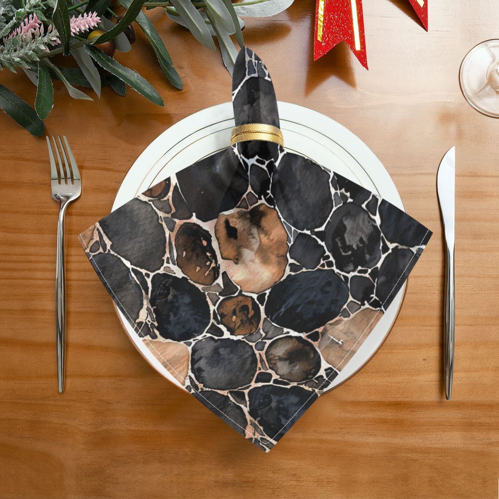 JSTEL Snake Skin Print Cloth Napkins Set of 6, 20x20 Inch Washable and Reusable Napkin for Decoupage Dinner Party Everyday Use