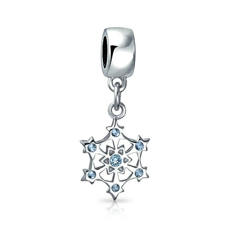 Zirconia Christmas Charm Winter Holiday Aqua Blue CZ Christmas Snowflake Charm Bead For Teen For Women 925 Sterling Silver For European Bracelet ()