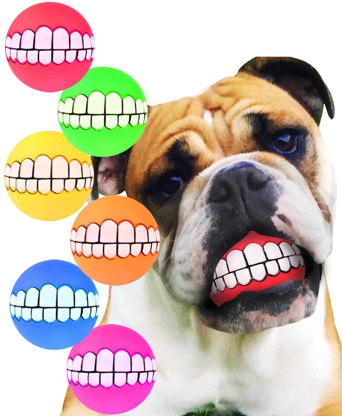 Hawwwy Funny Dog Teeth Ball for Dogs, Fun Pet Toy with Human Smile Design  and Squeaker 