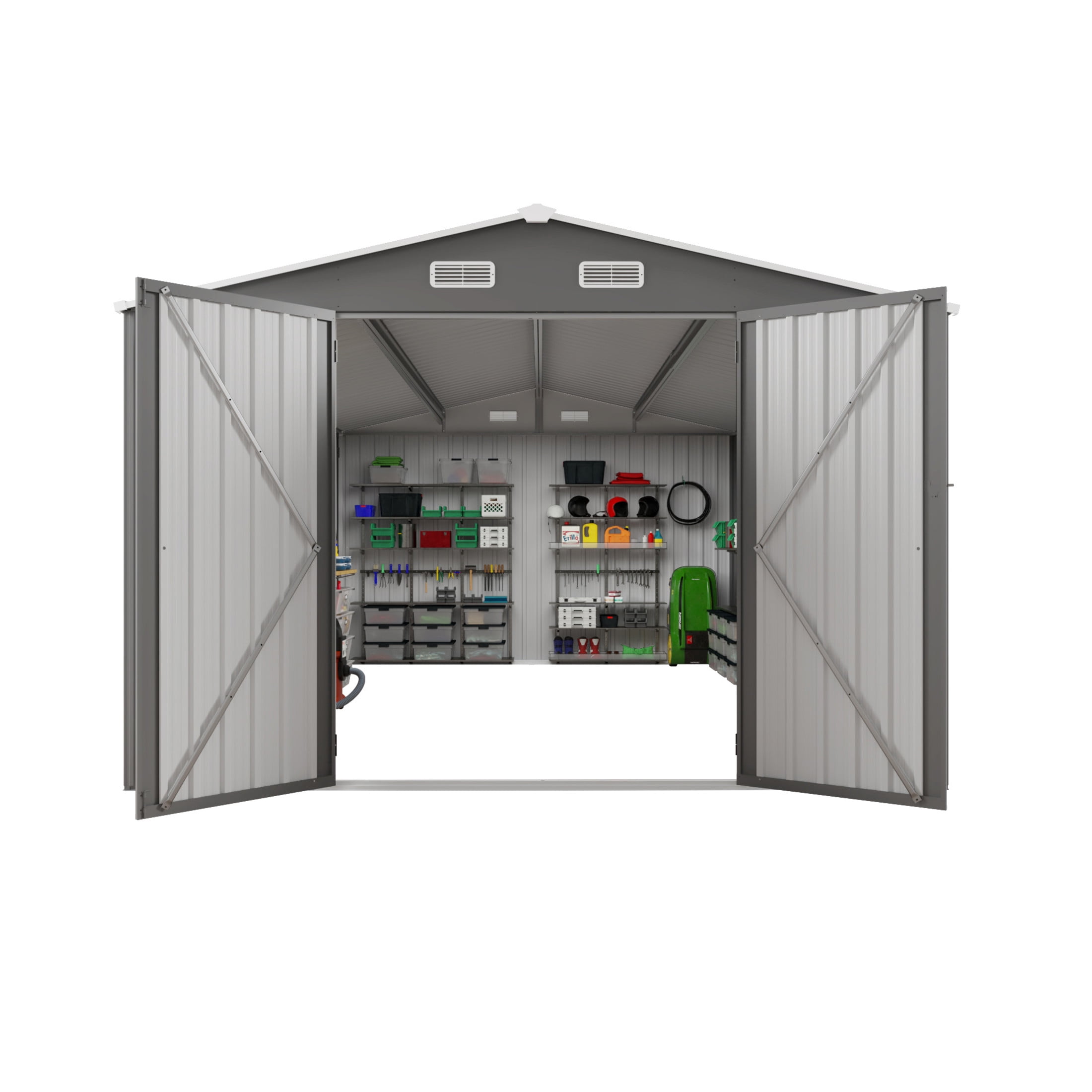 Noble House 10 x 14 FT Outdoor Metal Storage Shed with 3 Lockable Doors and Window, Gray