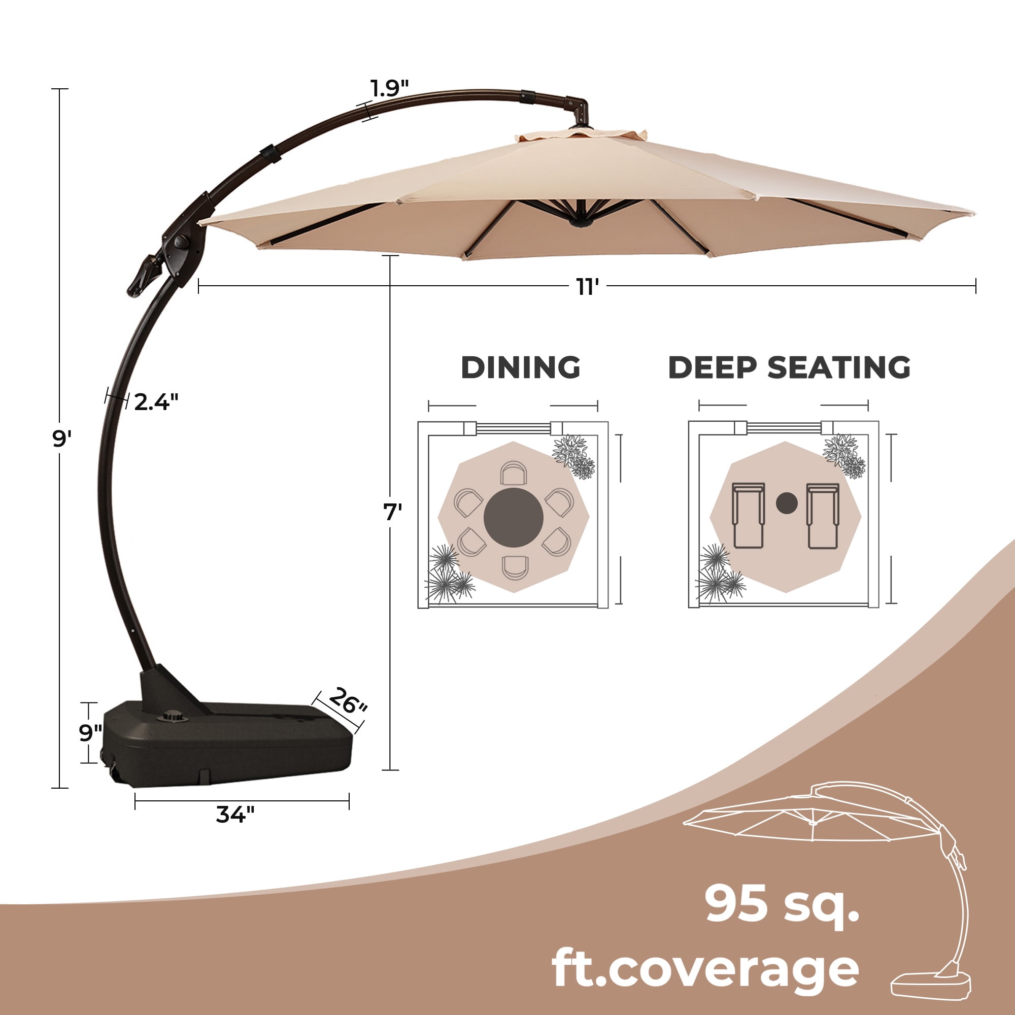 grand patio napoli deluxe 11 ft offset umbrella 10x13 large with base Frame Material Grand Patio 11ft Outdoor Umbrella