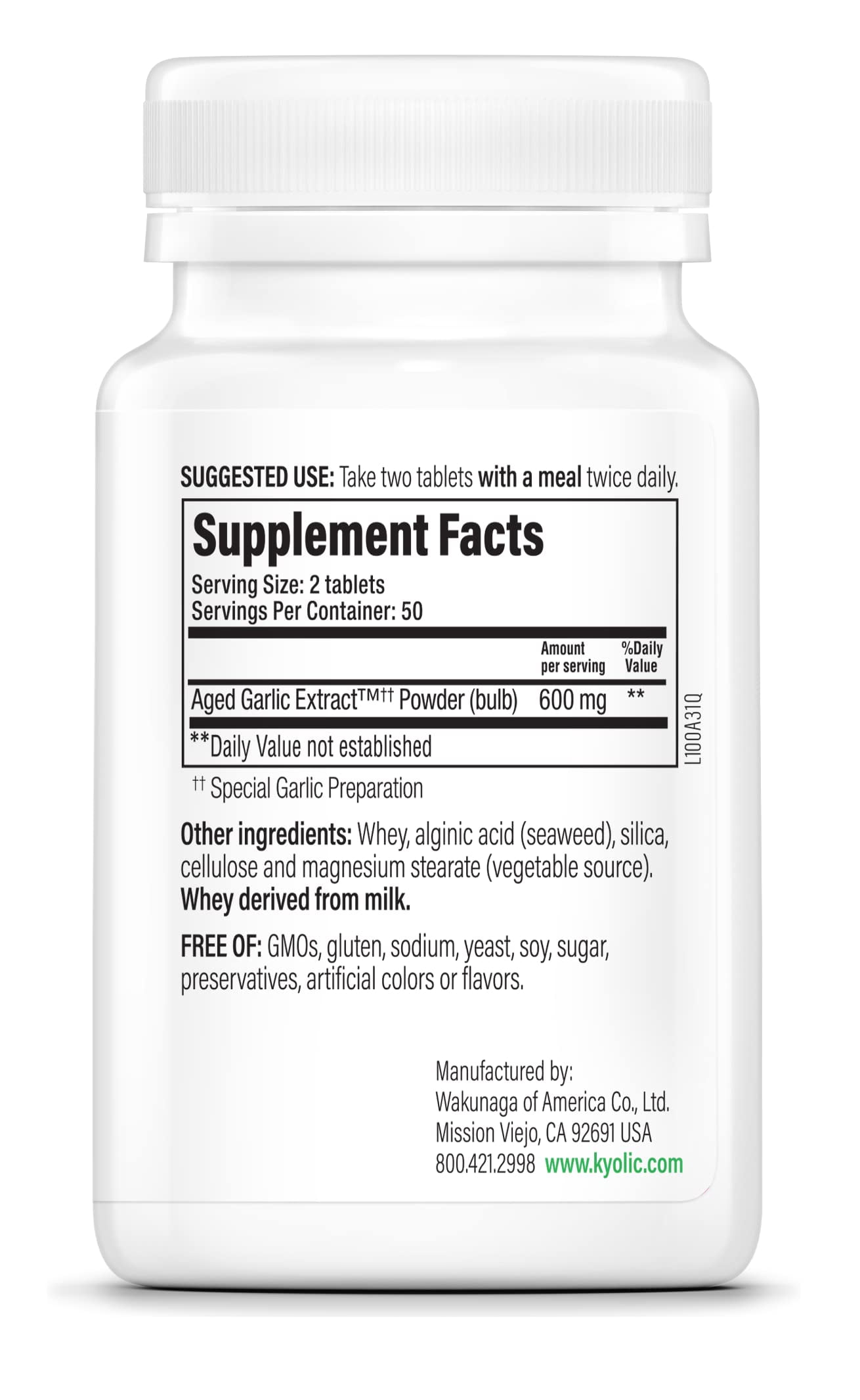 Kyolic Aged Garlic Extract Formula 102, Cleanse & Digestion*, Ginger and Enzyme Complex, 100 Vegetarian Tablets