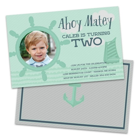 Personalized Ahoy Matey Photo Kids Birthday Party Invitations