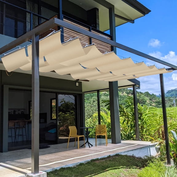 3' x 16' Pergola Cover Shade Canopy, Retractable Awning  Outdoor  Pergolas Kit for Deck Backyard Gazebo, Wave Shade Sail with Hardware Wire , Beige