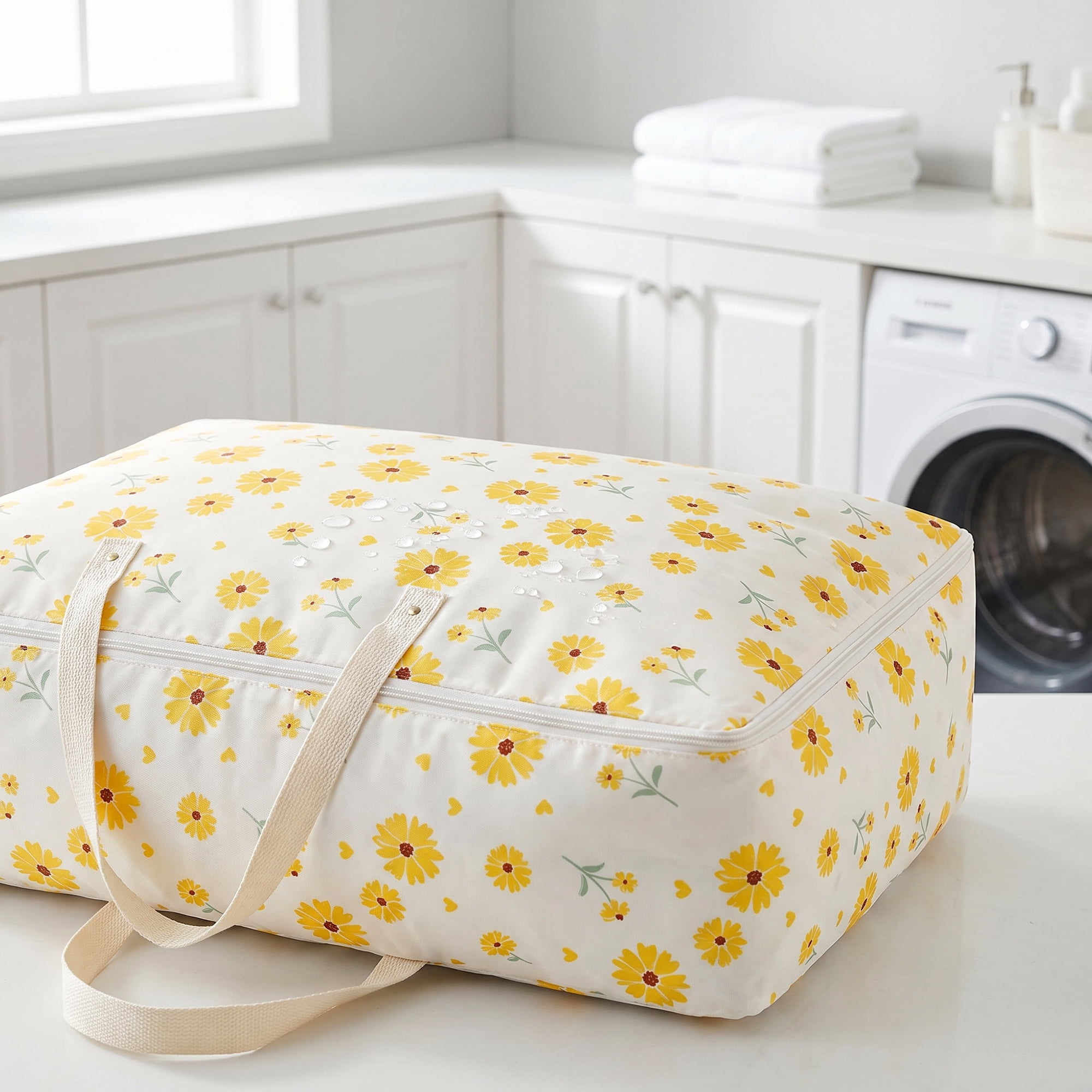 Unique Bargains Dustproof Floral Zipper Large Moving Bag Yellow 28.3" x 12.2" x 20.5"