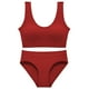 thumbnail image 1 of Conjunto de lencería sin costuras para mujer de 2 piezas con cuello en V y cuello halter: sujetador de cintura alta y tanga, nailon/spandex, color liso, sexy para la playa/ropa de dormir, 1 of 3