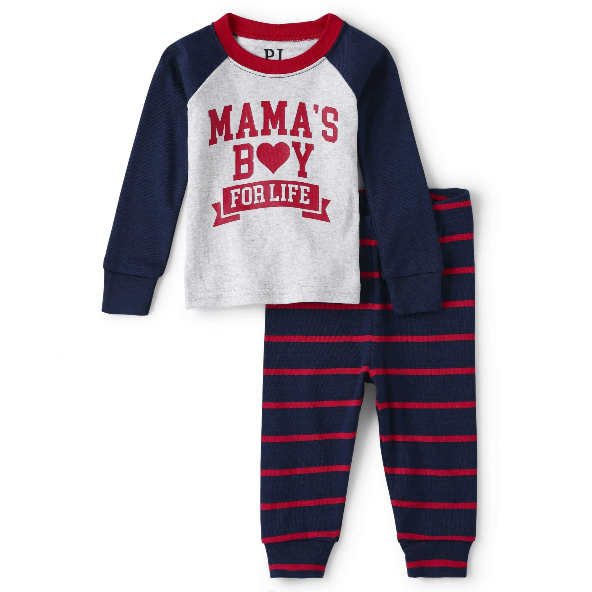 The Children s Place Baby Long Sleeve Top and Pants Snug Fit 100 Cotton 2 Piece Pajama Sets HT Mist Mamas Boy 3 6 Months