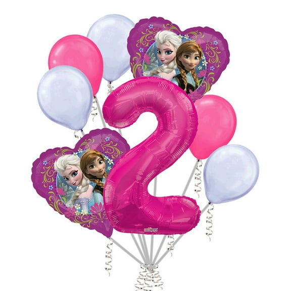 8 pc Disney Frozen Heart Balloon Bouquet 2nd Birthday Party Decoration Elsa Anna Birthday