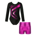 thumbnail image 3 of YIZYIF Kid Girls Gymnastics Ballet Outfit Metallic Dance Leotard Biketard with High-waist Shorts Set for Fitness Workout Rose 6, 3 of 7