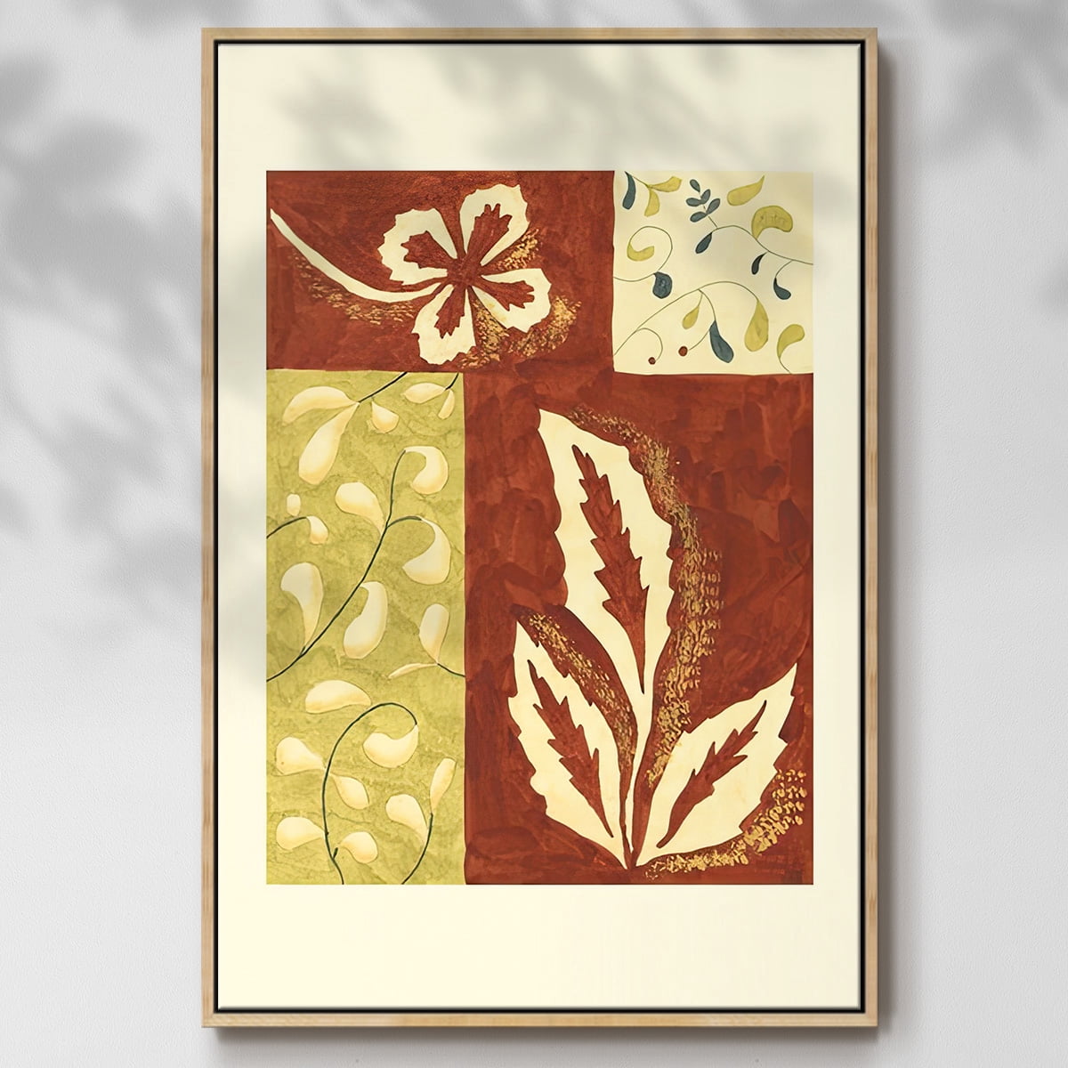 Festive Floral I - Framed Gallery Wrapped Holiday Canvas - 27 x 41 - Natural Wood Frame
