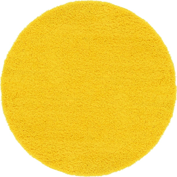 Unique Loom Round Solid Print Modern Area Rugs, Yellow