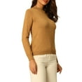 thumbnail image 4 of MODA NOVA Juniors Mock Neck Blouse Long Sleeve Basic Knitted Tops Dark Khaki L, 4 of 5