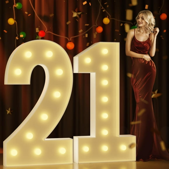 Imprsv Chiffres de Marquise 4 Pieds de Haut : Décorations d'Anniversaire 21 Ans Grands Chiffres Lumineux Décorations de Fête d'Anniversaire Grand Fond en Mousse Carton Numéro 21