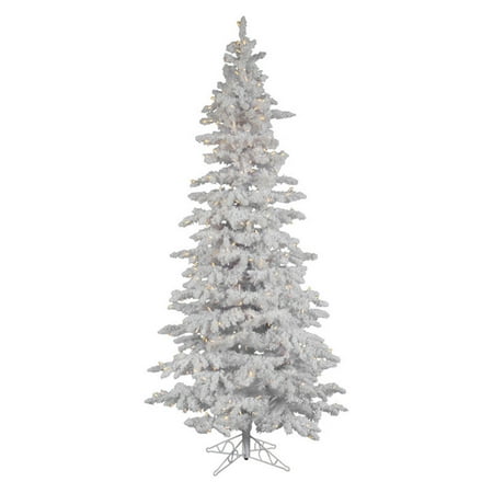 Vickerman Pre Lit 10 Flocked White Slim Artificial Christmas Tree
