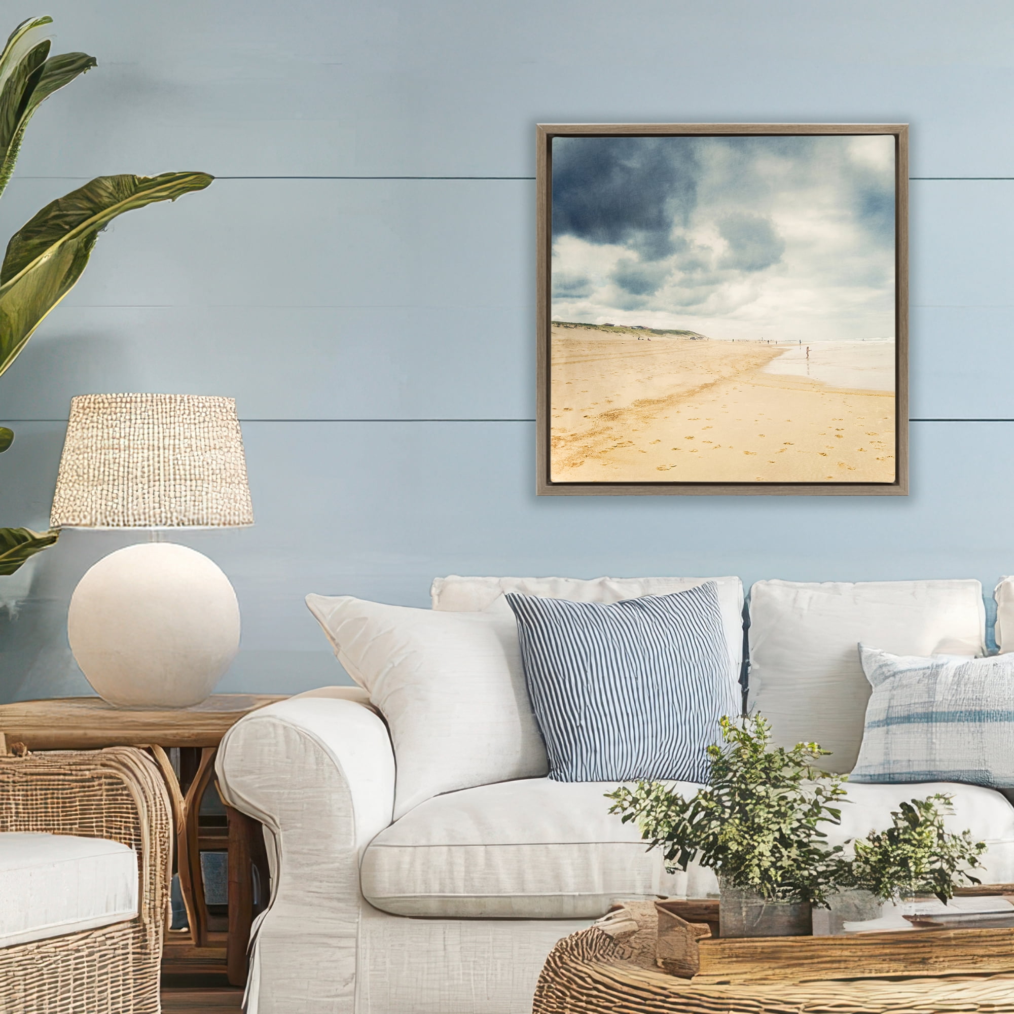 Stupell Industries Beach On A Cloudy Day Brown Framed Floater Canvas Wall Art, design by Dirk Wüstenhagen